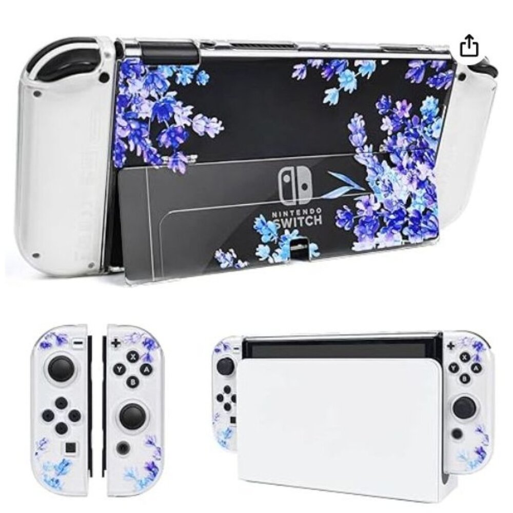 Nintendo Switch Console Protective Case With Blue & Purple Floral Design